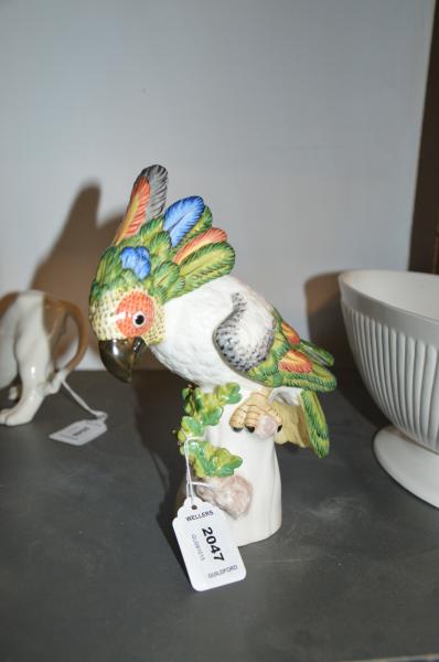 A Nymphenburg porcelain figure of a cockatoo, impressed 418-50, 21.5cm high