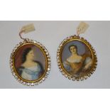 A pair of Victorian portrait miniatures of beauties, paste set ornate oval frames, signed