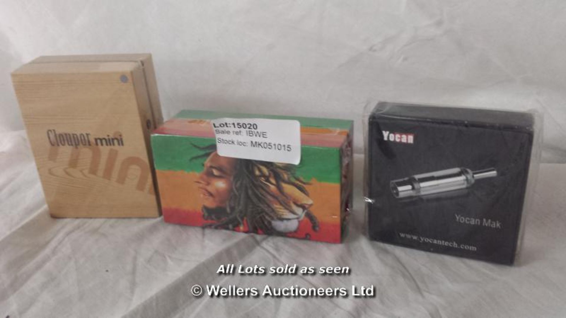3X E-CIGARETTE SETS INCLUDING BOB MARLEY, CLOUPOR MINI AND YOCAN MAK (THIS LOT IS FOR DELIVERY ONLY)