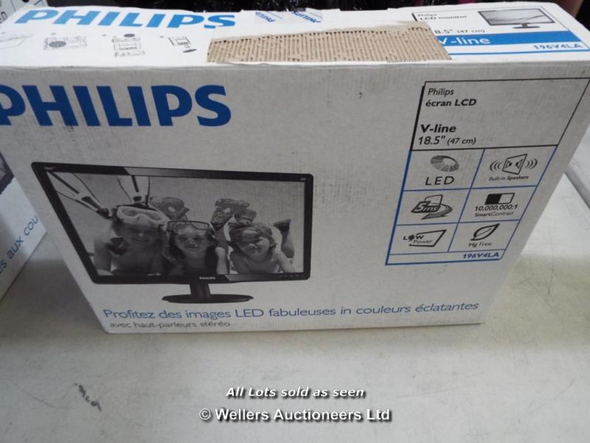 PHILIPS 196V4LAB2 18.5" LED LCD DVI  MONITOR WITH SPEAKERS  / GRADE: RETURNS / BOXED (DC4) [