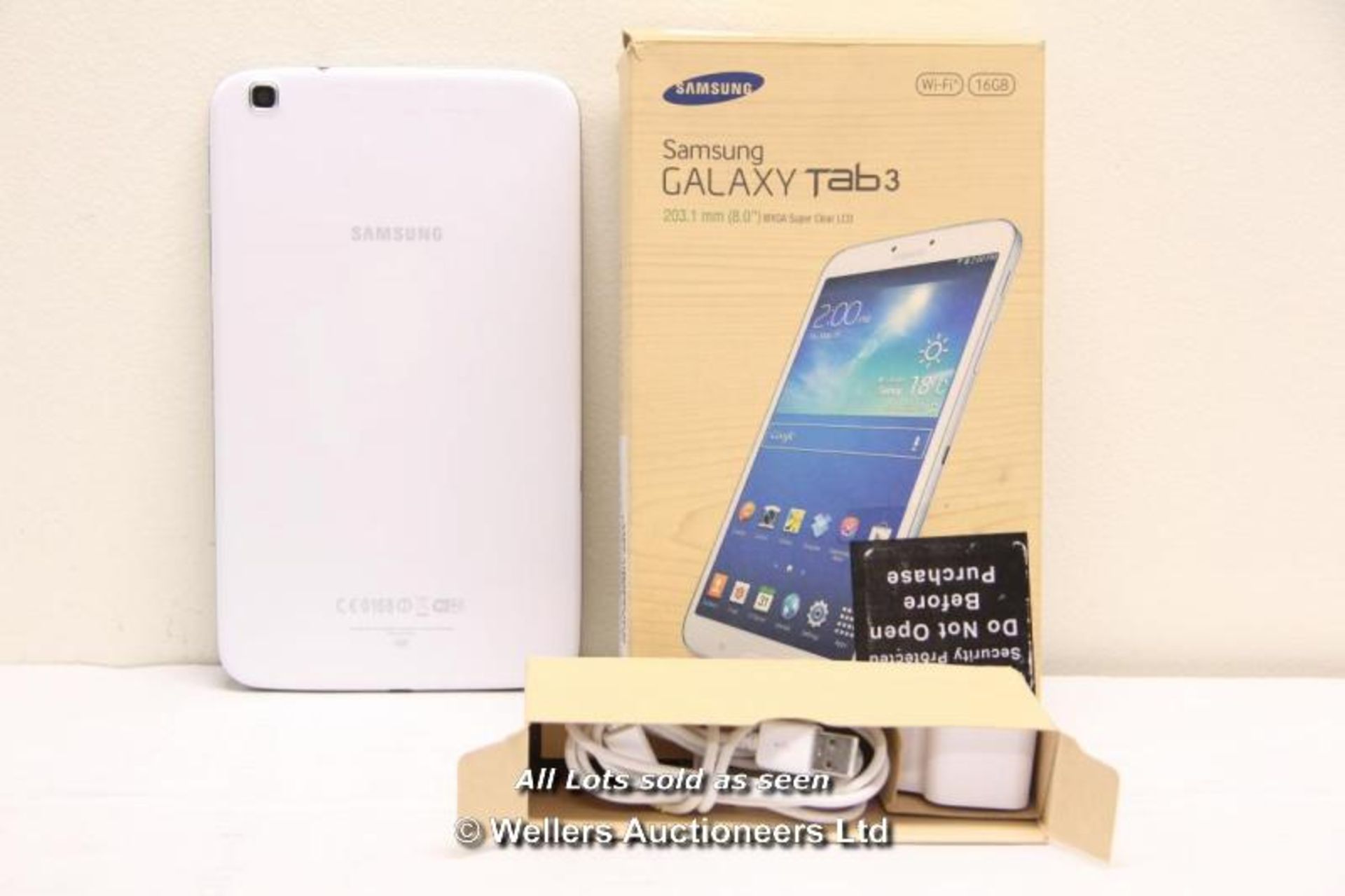 SAMSUNG GALAXY TAB 3 SM-T310 16GB WI-FI  8" - WHITE (36064565) / INCLUDING CHARGER AND USB CABLE / - Image 2 of 2