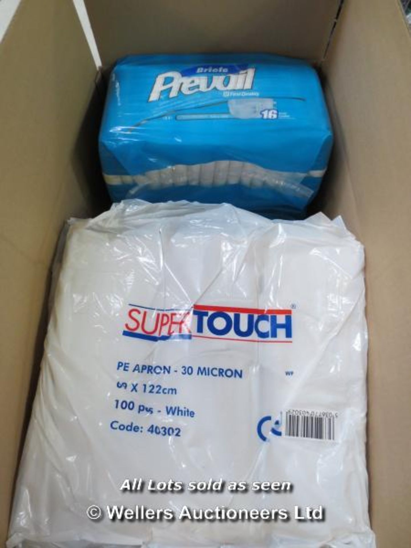 5X PACKS OF PREVAIL YOUTHS BRIEFS & APPROX 1000 SUPERTOUCH APRONS / GRADE: BRAND NEW / UNBOXED (DC3)