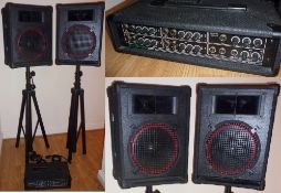 1 x McGregor PA100 PA 100 Watts Amplifier With Two Speakers, Speaker Stands and Cables - Ideal For