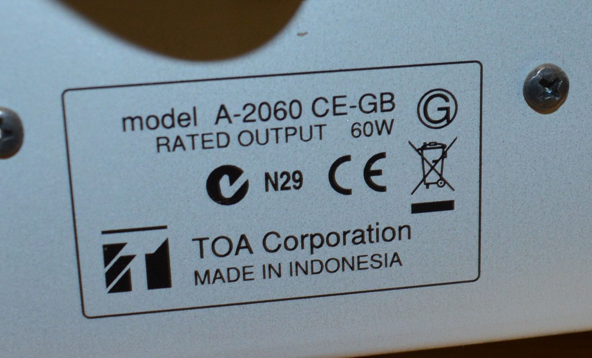 1 x TOA Power Amplifier - Model A-2060 - High Cost Performance Audio System Suitable For - Image 4 of 4