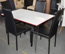 1 x Modern White Kitchen Table Set – Designed with Stylish Red Edging & Metal Legs – Comes with 4