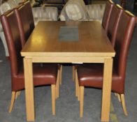 1 x Glass Inlaid Oak Table with 6 Luxury High Backed Leather Chairs – Ex Display – Dimensions :