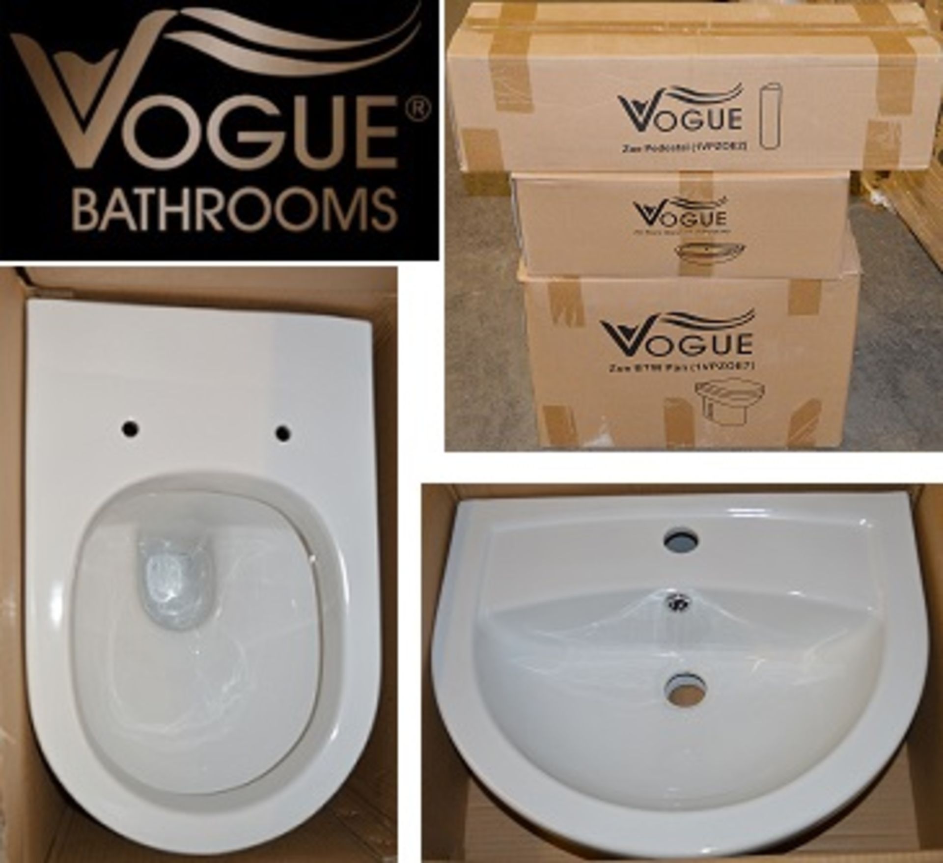 10 x Vogue Zoe Sink Basin & Toilet Sets - 1th 500mm Sink Basin With Full Pedestal and Back to Wall