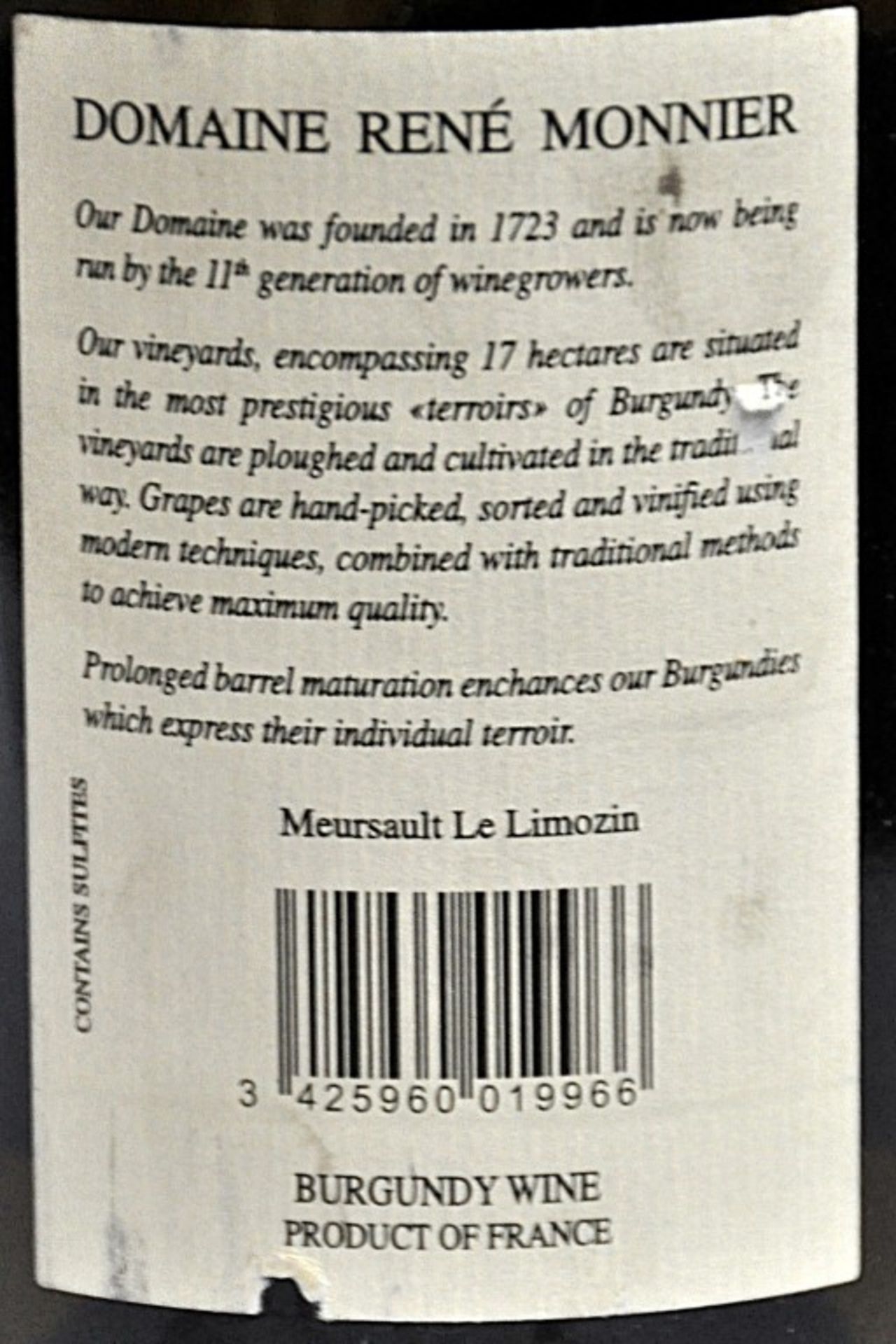 1 x Rene Monnier Meursault Le Limozin – 2011 – French Wine - Bottle Size 75cl - Volume 13% - Ref - Image 3 of 4