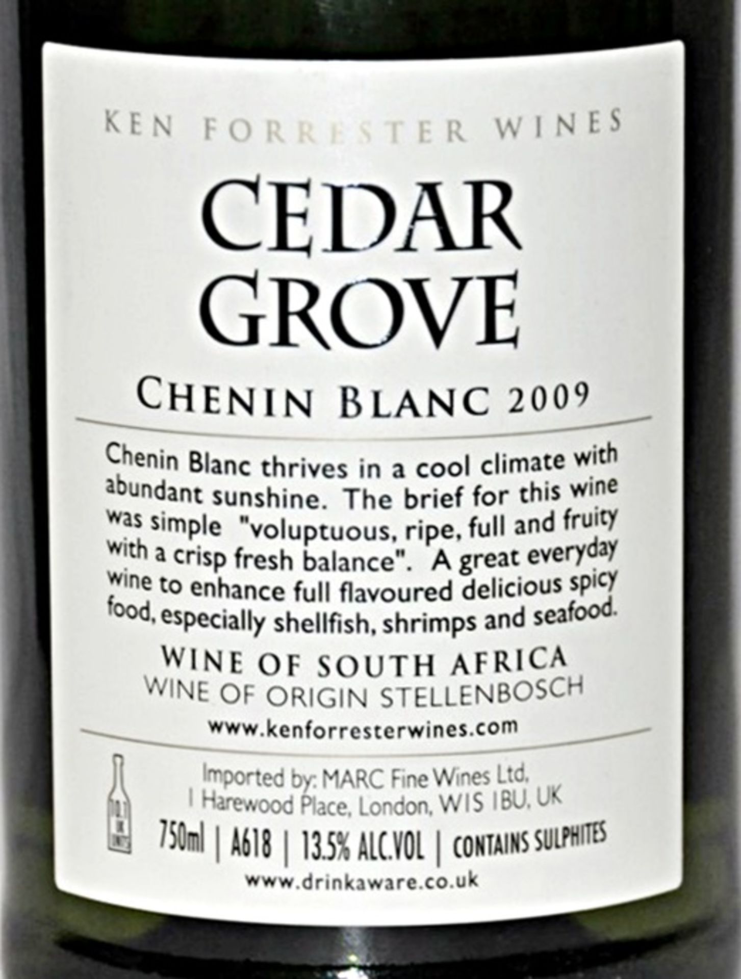 4 X 2013 Ken Forester Cedar Grove Chenin Blanc – 2009 – Bottle Size 75cl - Volume 13.5% - Ref W1171- - Image 3 of 3