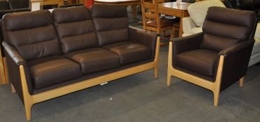 1 x Cintique Italian Leather 3 Seater Sofa & Chair – Made for Both Style & Comfort - Modern In
