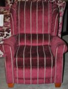 1 x Comfortable Reclining Wing Backed Fireside Chair in Striped Fabric – Ex Display – Dimensions :