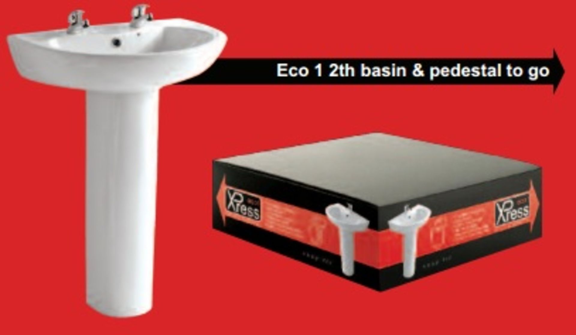 10 x Eco1 Xpress 2th 550mm Bathroom Sink Basin and Pedestal Sets - Brand New and Boxed - Sleek