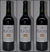 3 x Chateau Lagrezette Purple Malbec Red Wines - French Wine - 2011 - Bottle Size 75cl - Volume 13.