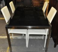 1 x Stylish Black Glass Framed Table with 4 Cream Leather Chairs – Modern Design by Mark Webster –