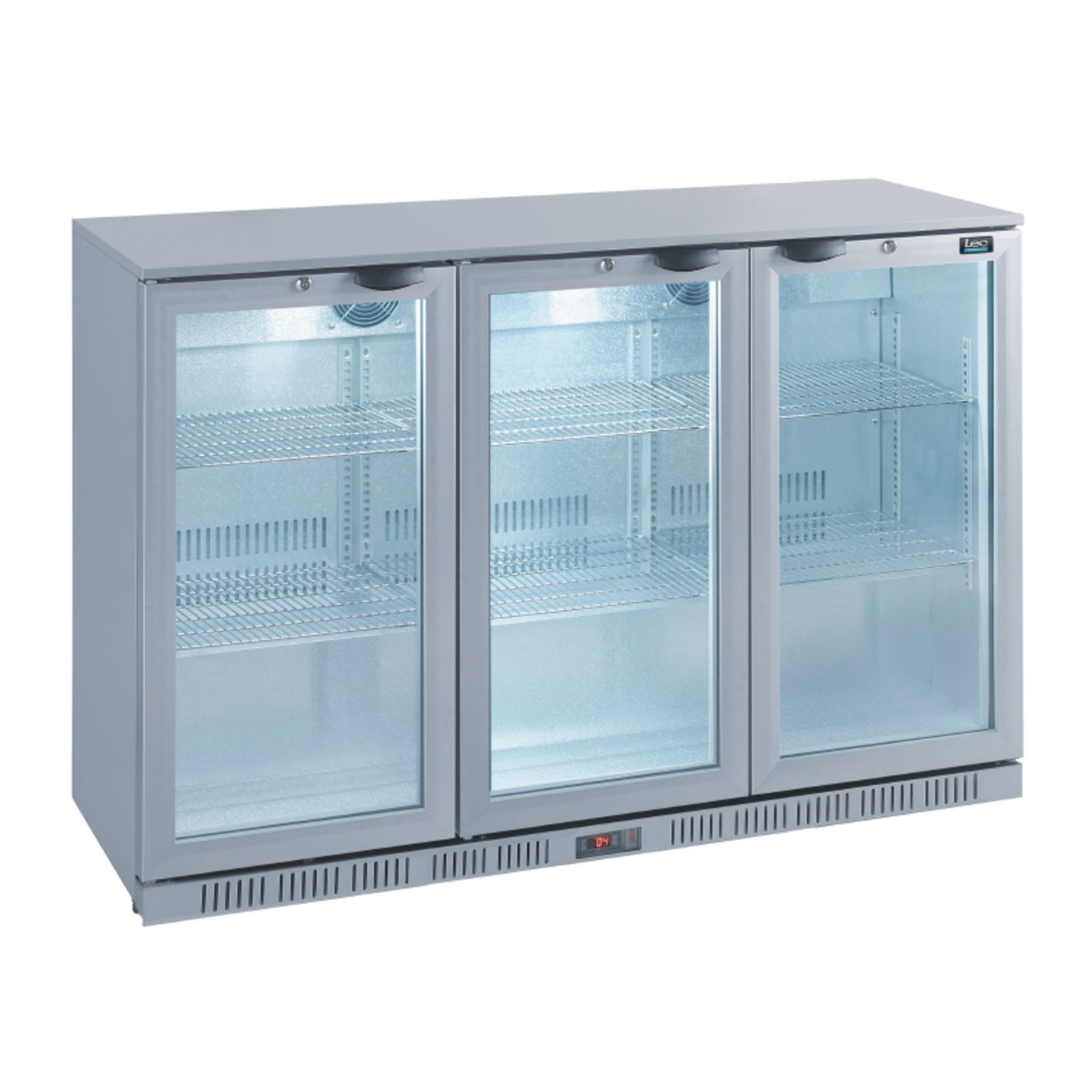 1 x Lec 3 Door Back Bar Bottle Cooler in Silver GRADED – Model 444442589 – Ref: FA1762 B –