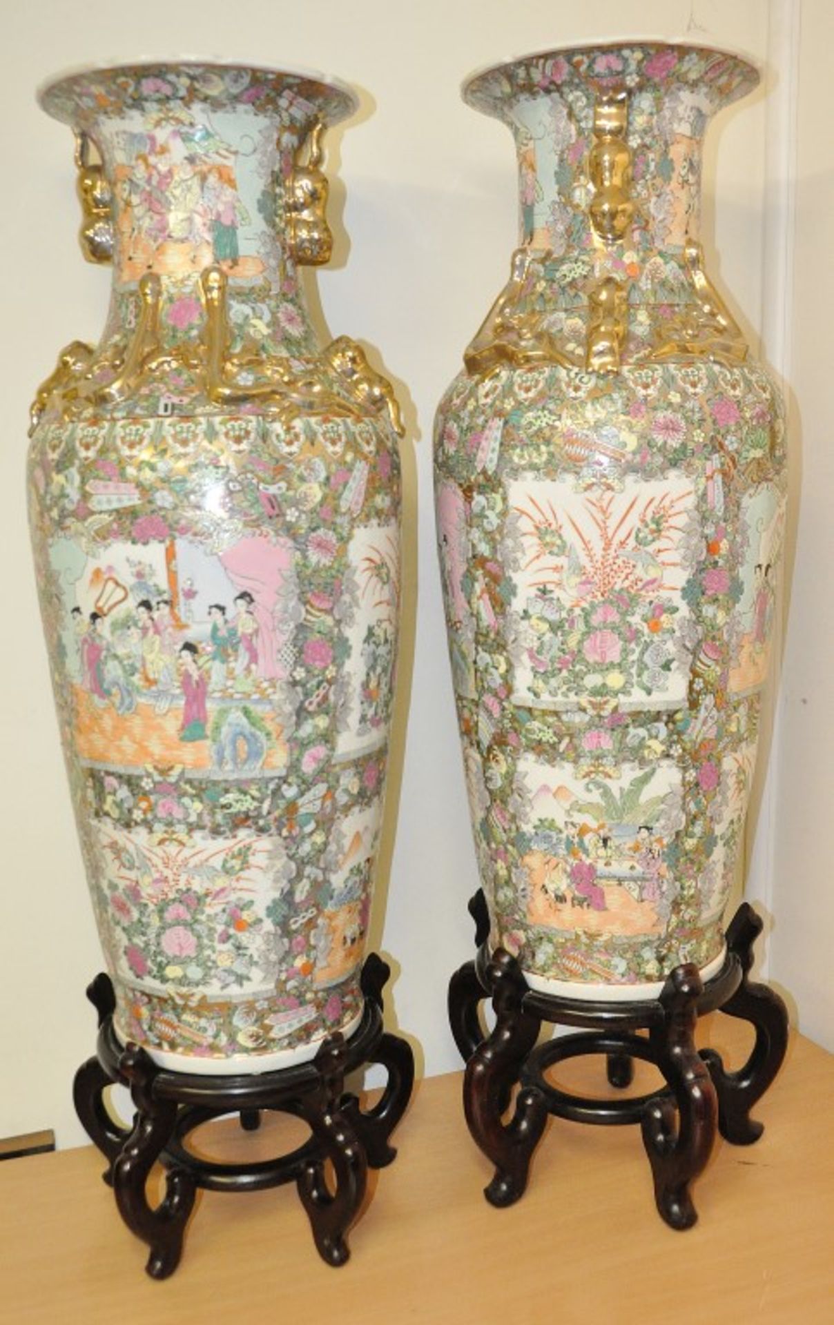 Pair Of Matching Chinese Export Rose Medallion Vases - Both 3ft High - LATE 19TH 20TH CENTURY-
