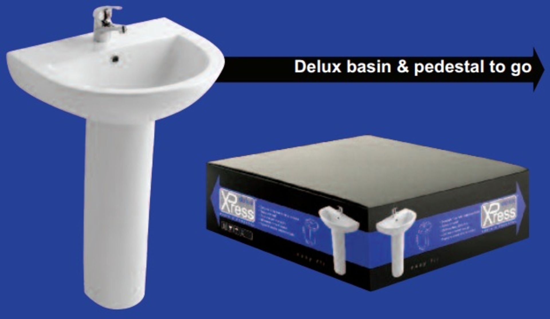 10 x Delux Xpress 1 Tap Hole 550mm Bathroom Sink Basins with Pedestals - Brand New and Boxed - Ultra