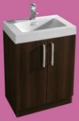 1 x Xpress Walnut 600mm Two Door Vanity Cabinet With Heavy Resin Composite Sink Basin - Contemporary