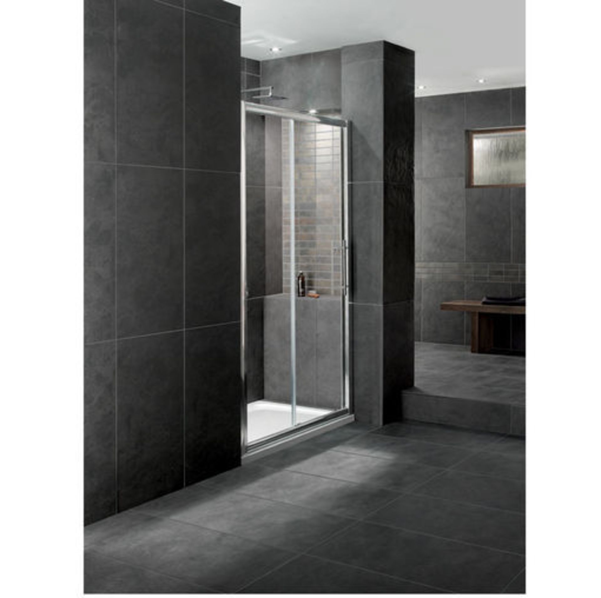 1 x Aqua Latus 1000mm Slider Shower Door - 8mm Thick Clear Glass - Chrome Finish - Chrome on Brass T - Image 2 of 5