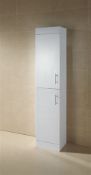 1 x Vogue Options White Gloss Bathroom 1800mm Tall Boy Storage Cabinet - Two Door With Chrome T