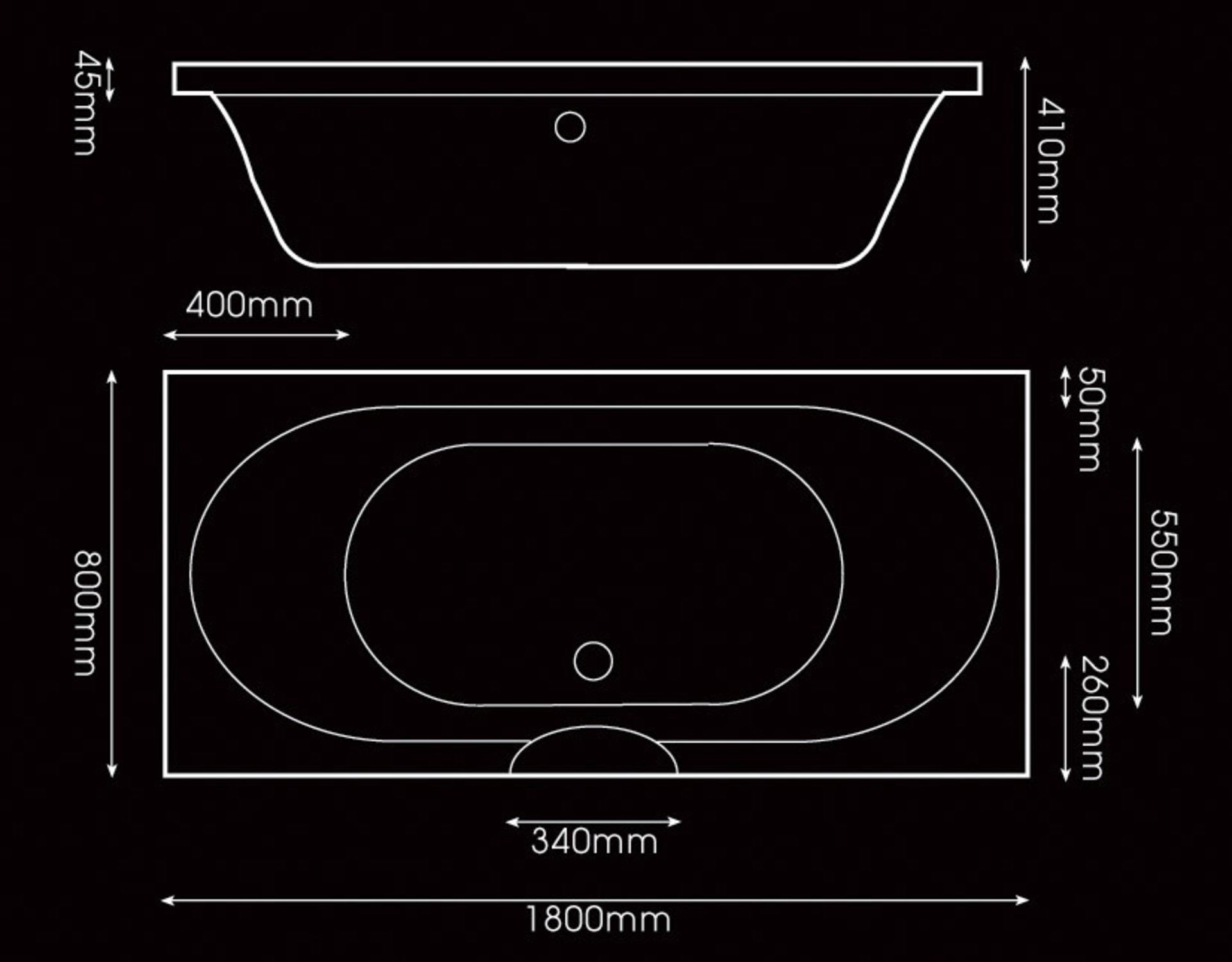 1 x Vogue Bathrooms Havari Double Ended Inset Bath Tub - Size: 1800 x 800mm - For The Ultimate - Image 3 of 3