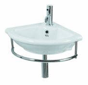 1 x Vogue Ormos 50cm 1 Tap Hole Corner Sink Basin With Chrome Towel Rail - Modern Wall Mounted