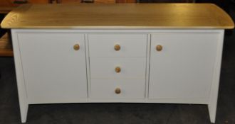 1 x Fryer Ash Wood Top Sideboard With 2 Side Doors & Shelves – Accompanied by 3 Drawers in the Cente