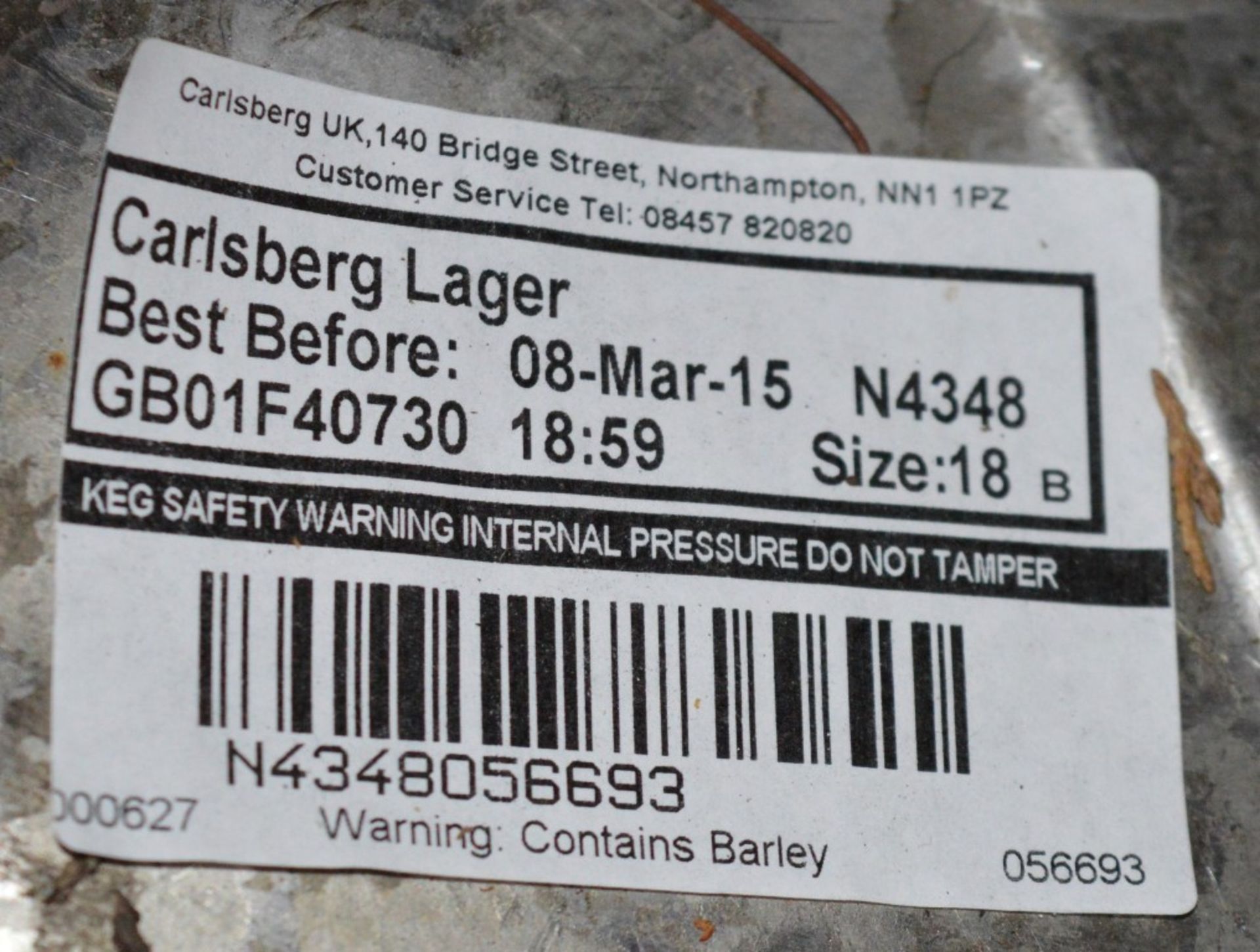 1 x Beer Keg CARLSBERG LAGER - Full Unused Keg - Best Before 15 March 2015 - See Images For - Image 3 of 3