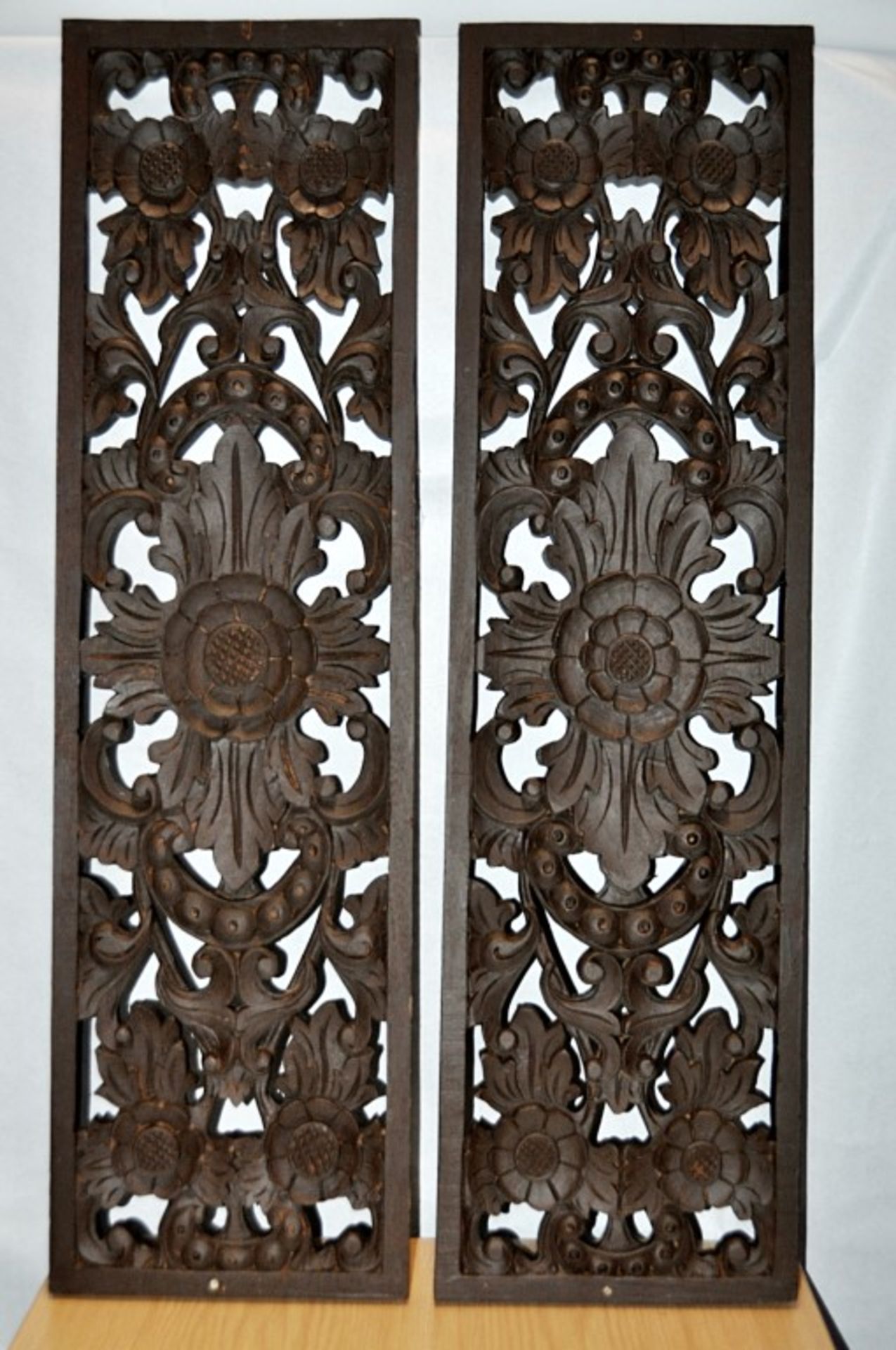 4 x Rectangular Handcrafted Thai Wood Carving Panels - Solid Wood - Ideal For Using as Window Panels - Image 5 of 6