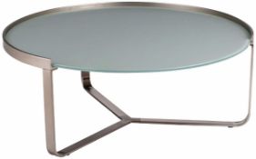1 x Chelsom "Clara" Brushed Nickel Glass Top Round Coffee Table - Diameter: 95cm - Height: 38cm -