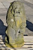 1 x Oriental Stone Guardian Lion Statue (Left Hand) – Over 3FT Tall (106cm) – Pre-owned In Good,