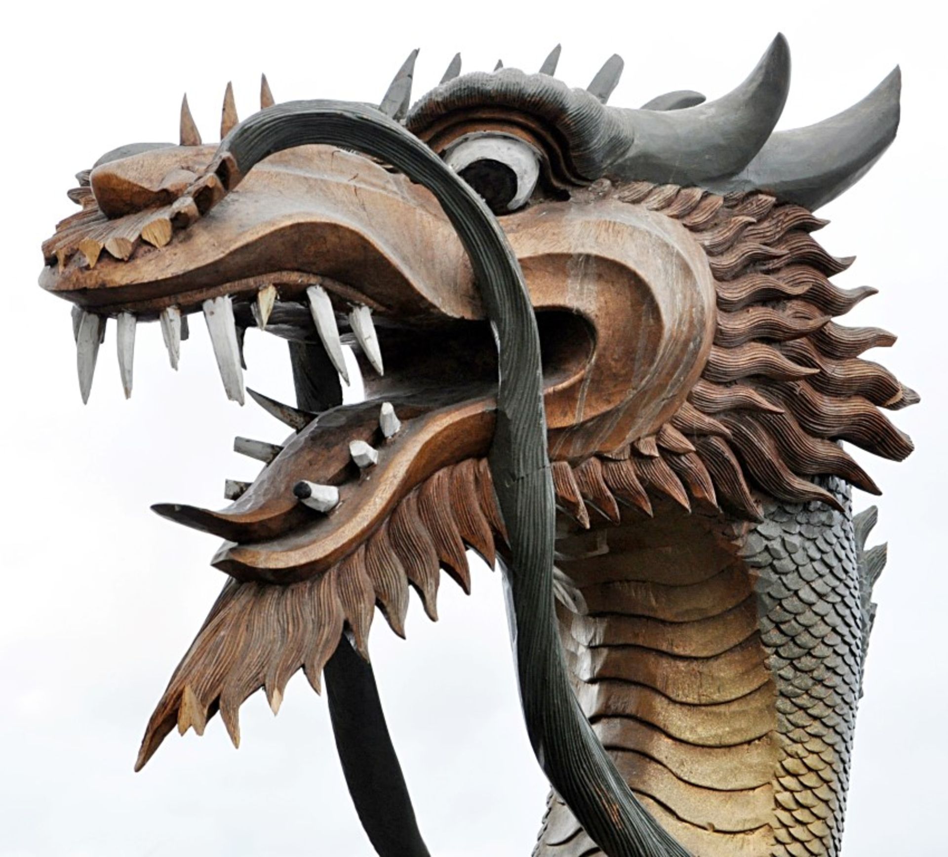 1 x 7ft Tall, Wooden, Freestanding DRAGON Statue – Good, Pre-owned Condition - Hand Carved & Painted