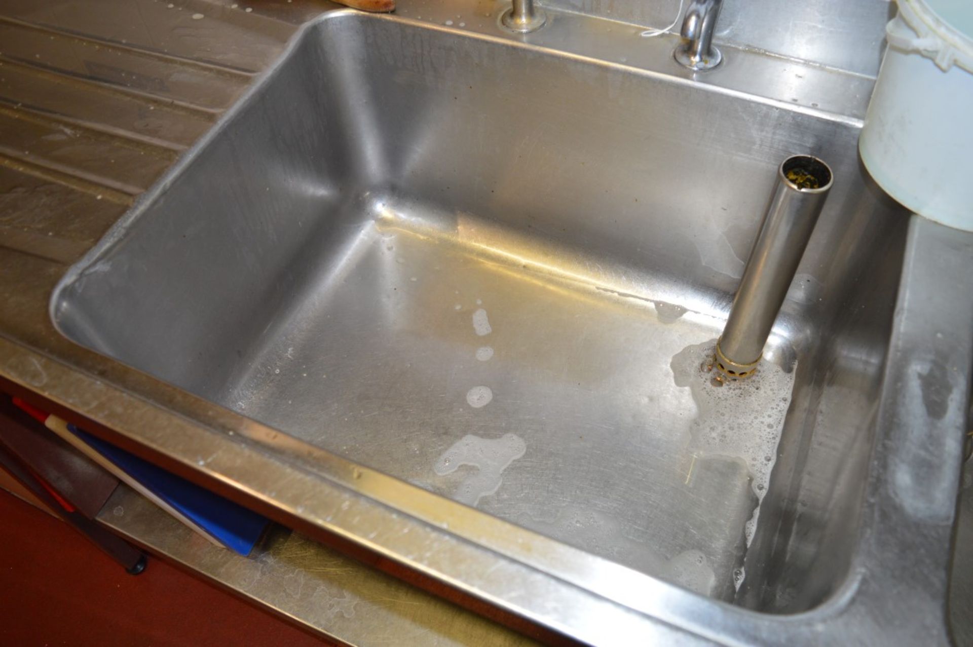 1 x Stainless Steel Double Bowl Sink Counter With Plug Straines - H87 x W251 x D60 cms - Ref GD212 - - Image 4 of 6