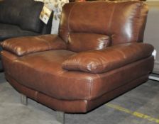 1 x Traditional Italian Brown Leather Chair – Designed for Comfort – RRP £799.00 - Ex Display –