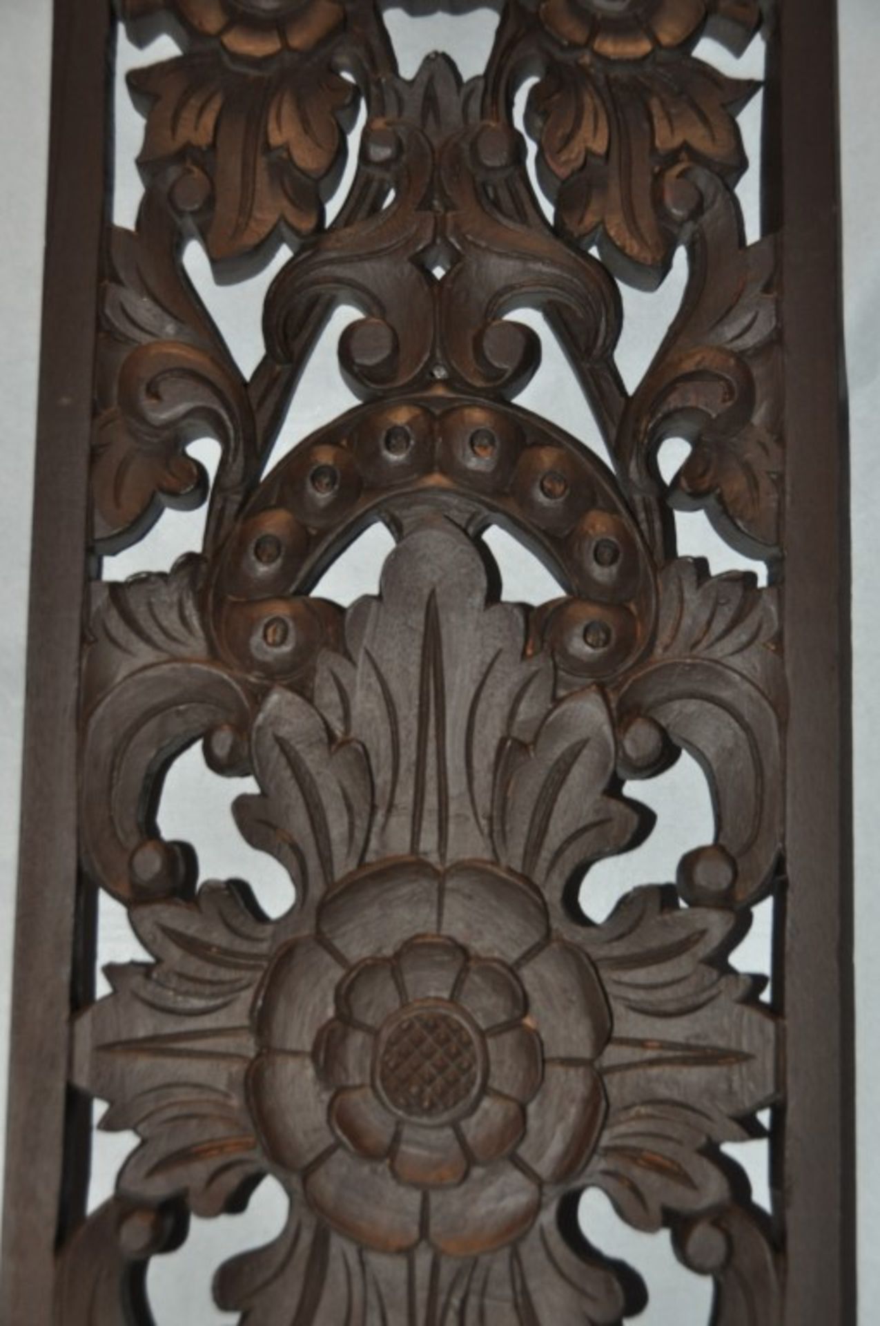 4 x Rectangular Handcrafted Thai Wood Carving Panels - Solid Wood - Ideal For Using as Window Panels - Image 6 of 6