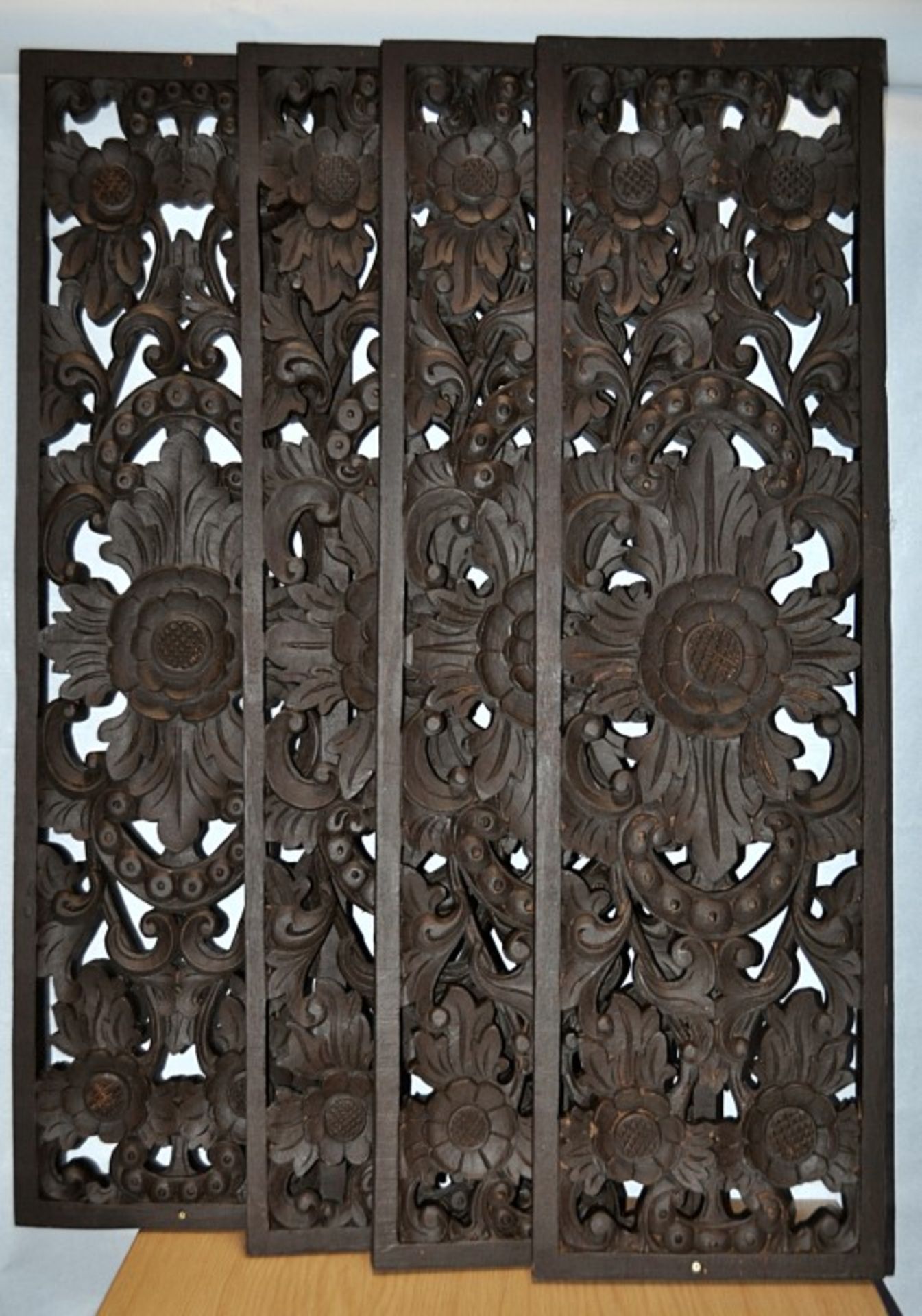 4 x Rectangular Handcrafted Thai Wood Carving Panels - Solid Wood - Ideal For Using as Window Panels - Image 3 of 6