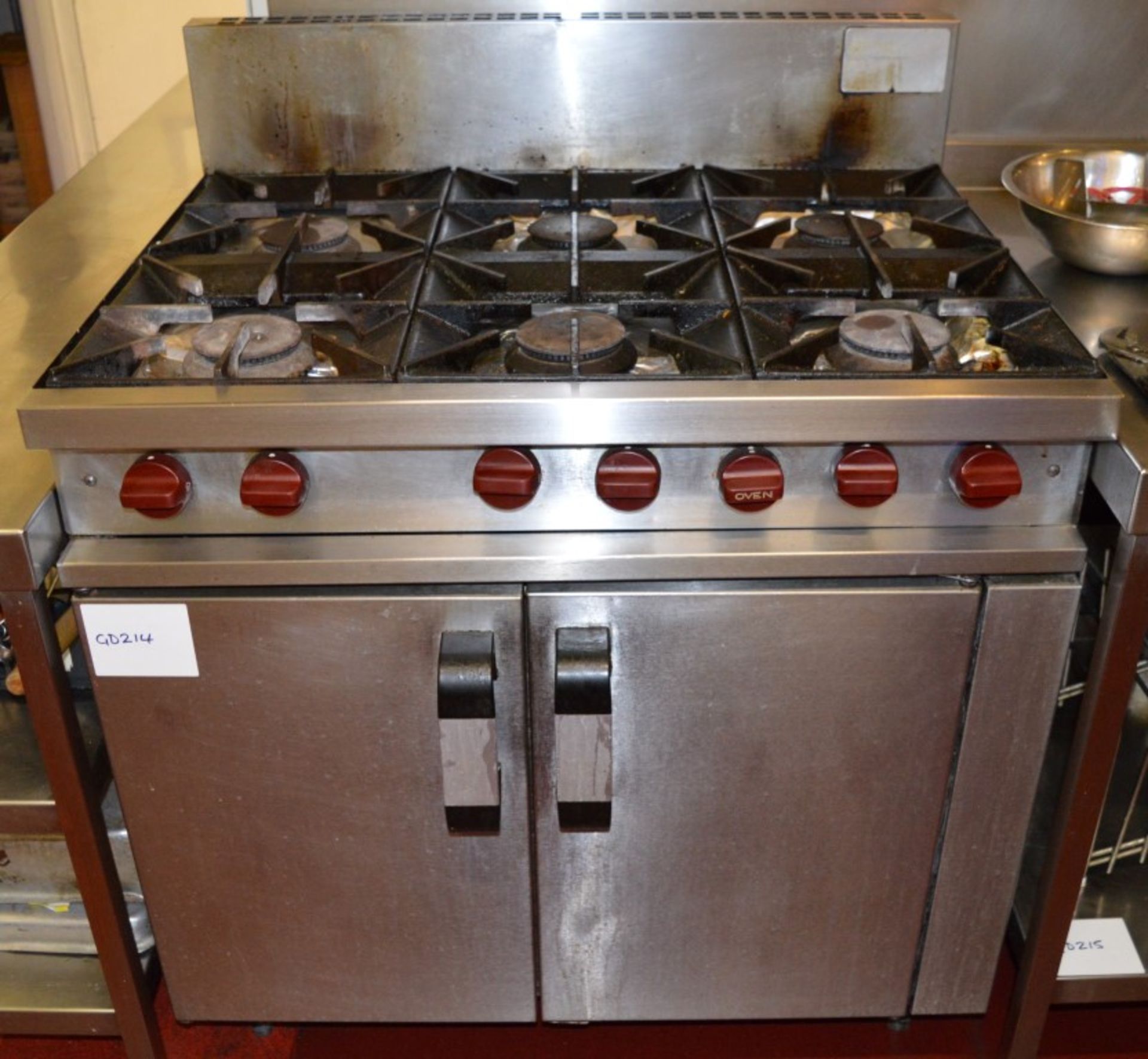 1 x Falcon 6 Burner Commercial Gas Cooker and Oven - Stainless Steel Commercial Kitchen