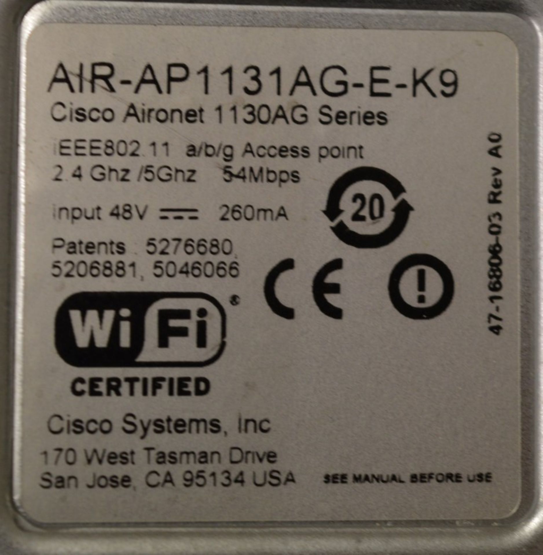 1 x Cisco Aironet 1131AG 54 Mbps Wireless G Router - Model AIR-AP1131AG-E-K9 - Low-profile - Image 2 of 3