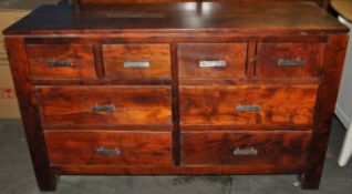 1 x Traditional Acacia Wood 8 Drawer Chest of Drawers – Ex Display - Dimensions : 135x45x80cm –
