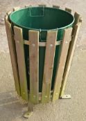 1 x Round Wooden Waste Bin With Metal Inner - Tanalised Wood For Preservation Treatment Ensuring