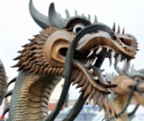 1 x 7ft Tall, Wooden, Freestanding DRAGON Statue – Good, Pre-owned Condition - Hand Carved & Painted