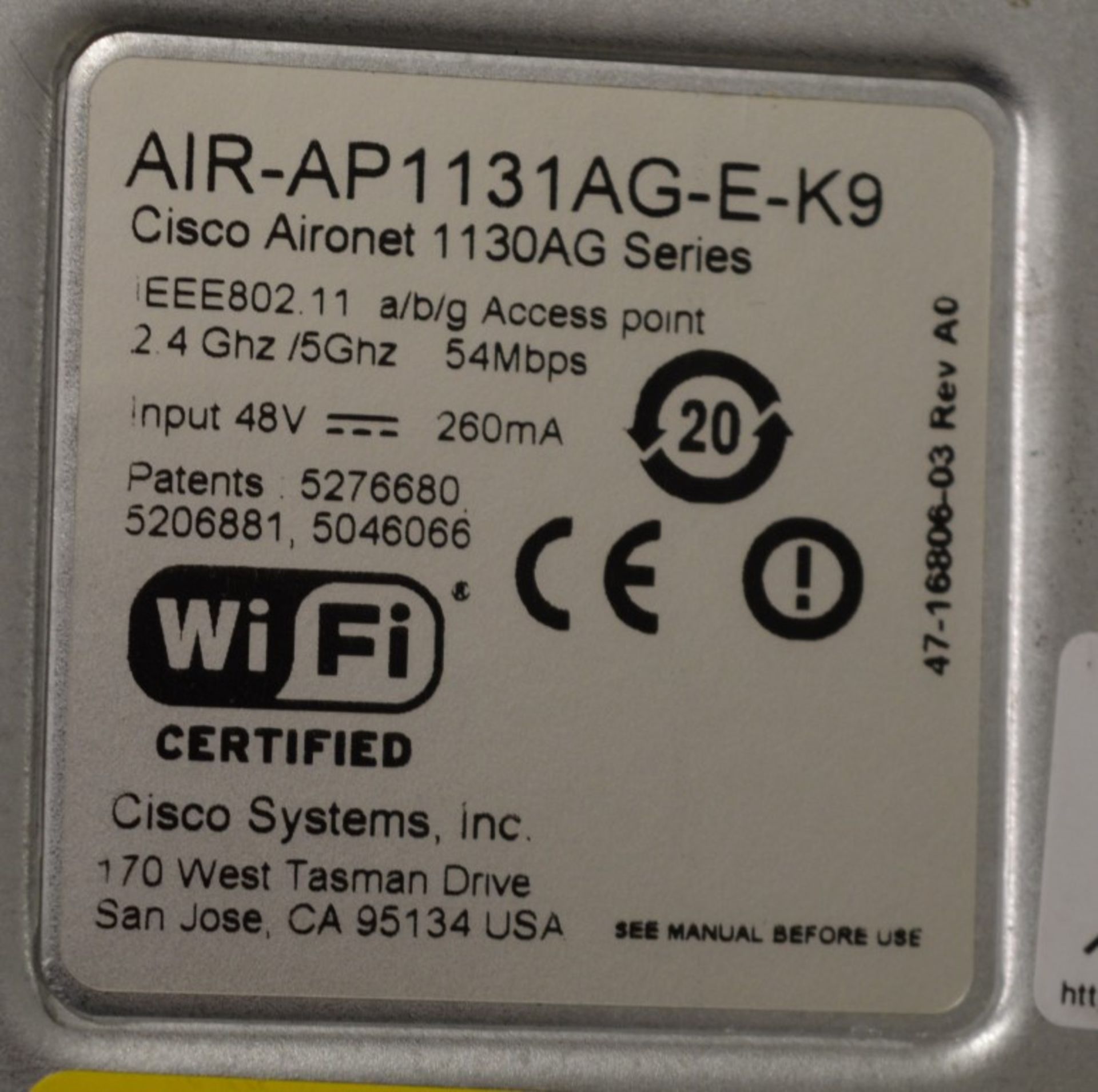 1 x Cisco Aironet 1131AG 54 Mbps Wireless G Router - Model AIR-AP1131AG-E-K9 - Low-profile - Image 4 of 5