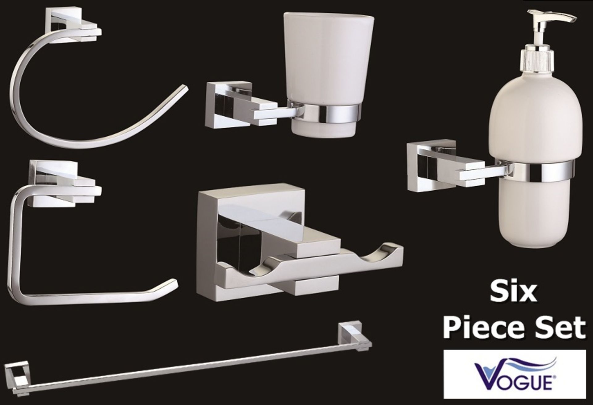 1 x Vogue Series 4 Six Piece Bathroom Accessory Set - Includes WC Roll Holder, Soap Dispenser,