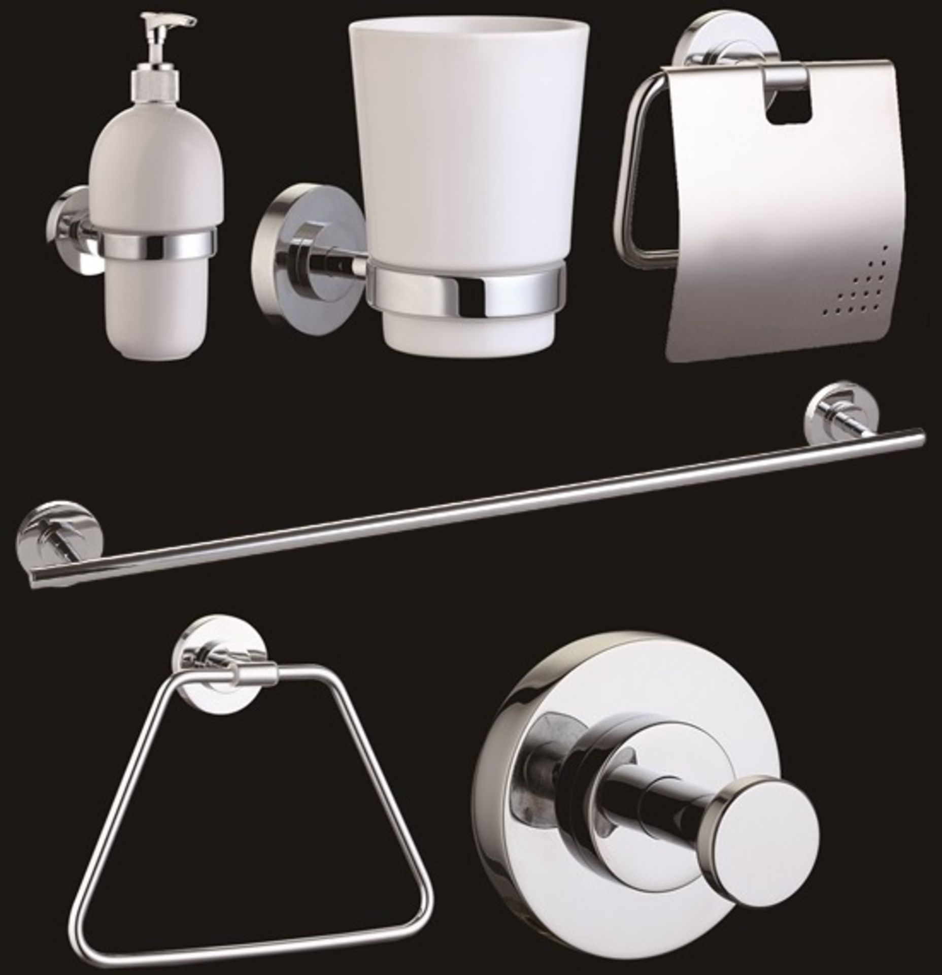 1 x Vogue Series 5 Six Piece Bathroom Accessory Set - Includes WC Roll Holder, Soap Dispenser,
