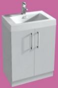 1 x Xpress White 600mm Two Door Vanity Cabinet With Heavy Resin Composite Sink Basin -