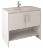 1 x Vogue Onyx White Gloss 900mm Bathroom Vanity Unit With Wash Basin - Vinyl Wrap Coating for Splas