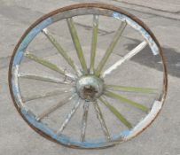 1 x Reclaimed Wooden WAGON / CART WHEEL – Iron Trim – Radius: 94cm – Perfect As A Garden Feature /