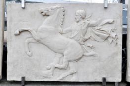 1 x Large Wall-Mounted Bas-Relief Sculpture – Male Figure On Horseback, Cast In A Stone Effect Resin