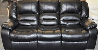 1 x Stylish Black Leather 3 Seater Sofa with Reclining Seat – RRP £1,299.00 - Banded Leather