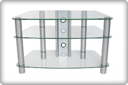 1 x Synergy Clear Glass TV Stand With Chrome Legs - 1000mm Wide - For Plasma and LCD Televisions -